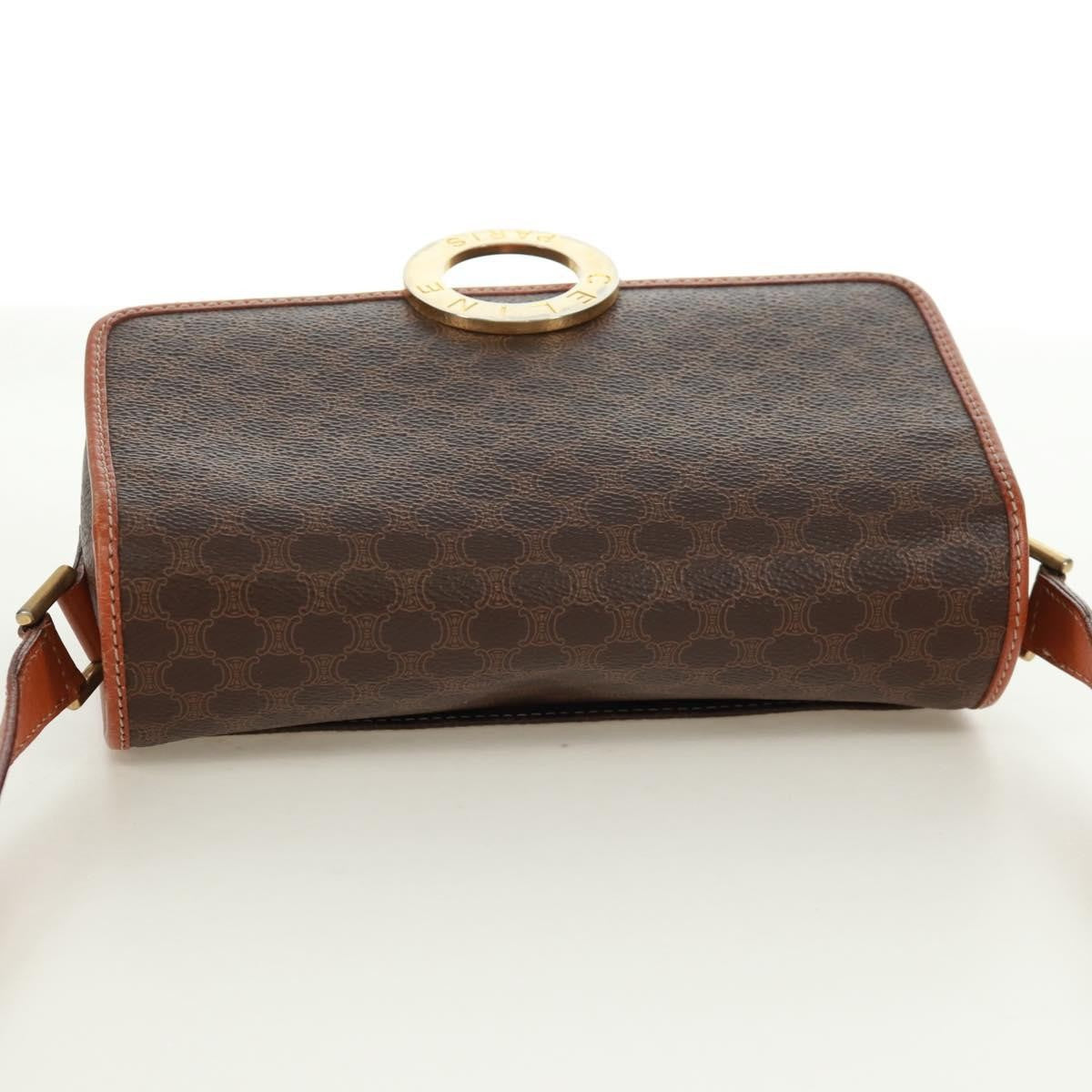 Celine Vintage Macadam Circle Logo Shoulder Bag Canvas And Leather Brown Canvas Shoulder Bag Bag