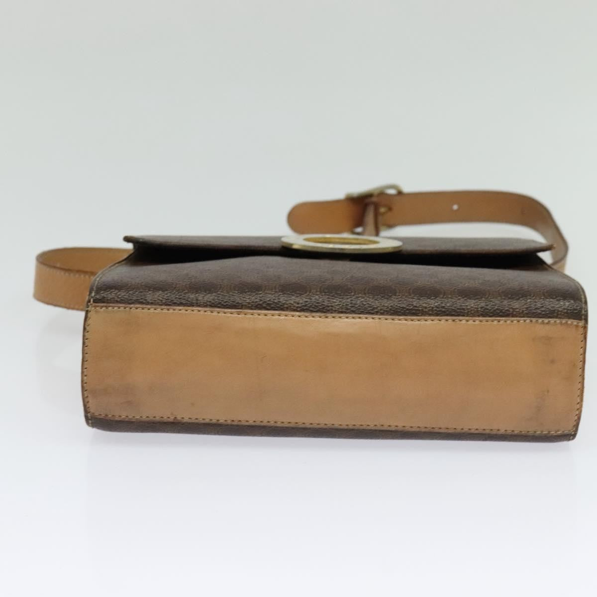 Celine Vintage Macadam Circle Logo Shoulder Bag Canvas And Leather Brown Canvas Shoulder Bag Bag