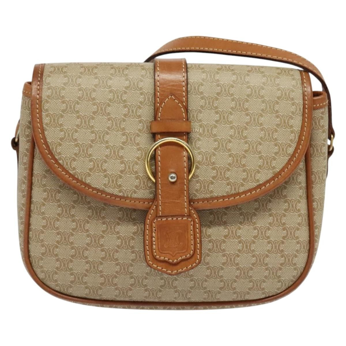 Celine Macadam Shoulder Bag Pvc Leather Beige Canvas Bag
