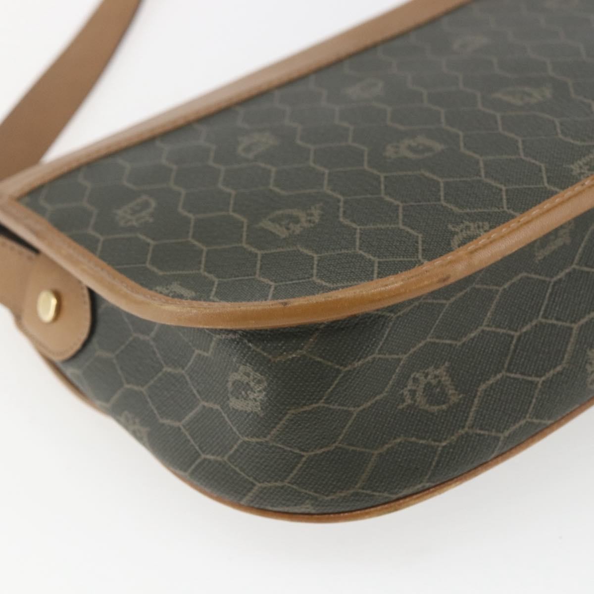 Christian Dior Vintage Honeycomb Flap Crossbody Bag Canvas And Leather Khaki Canvas Shoulder Bag Bag (Pre-Owned)