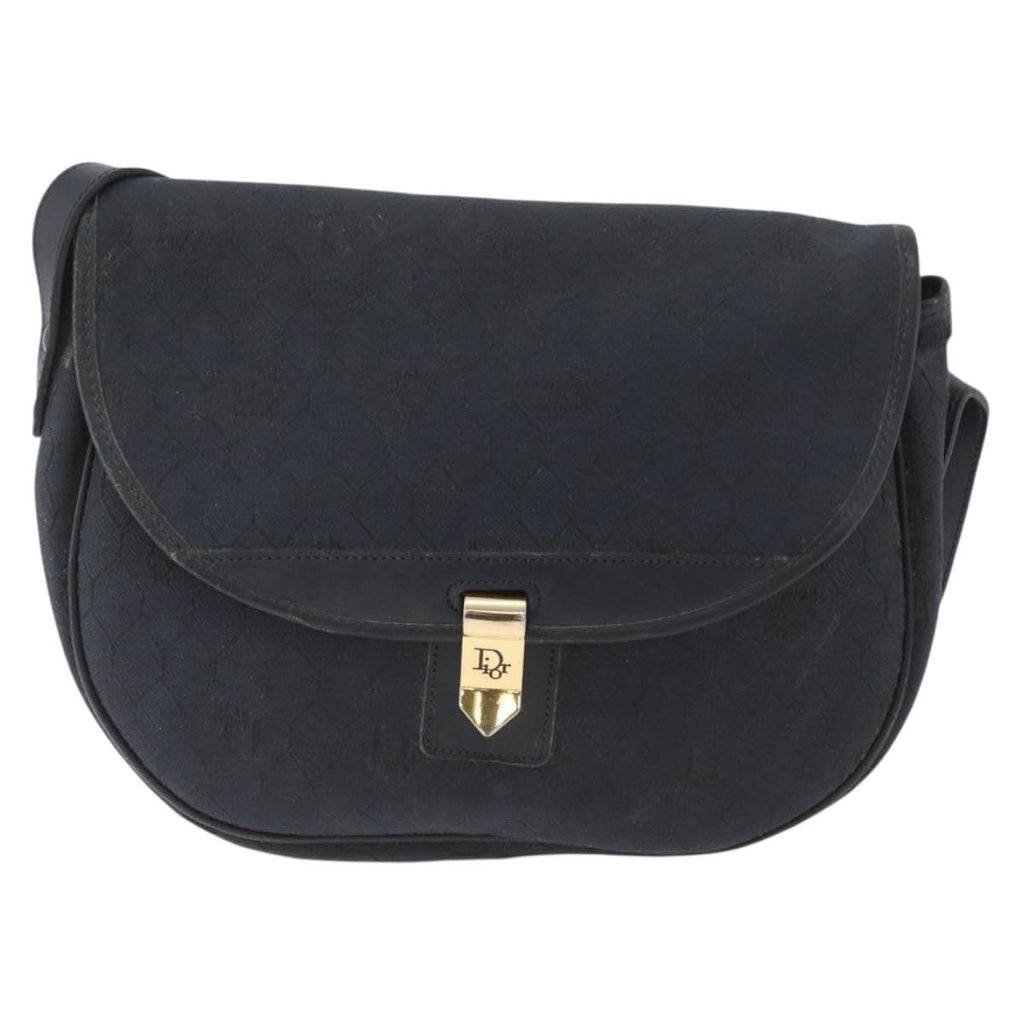 Christian Dior Vintage Honeycomb Flap Crossbody Bag Canvas And Leather Black Canvas Shoulder Bag Bag (Pre-Owned)