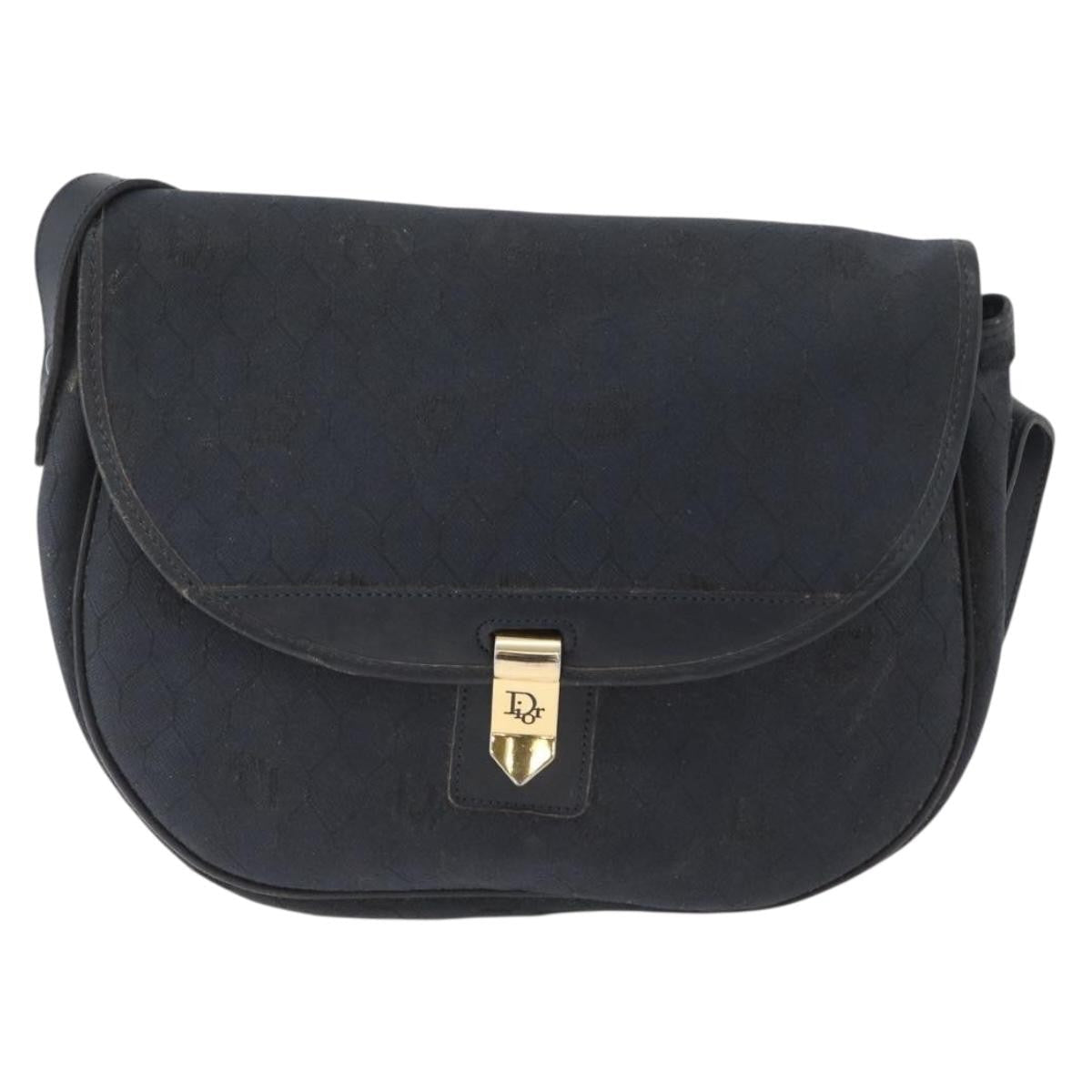 Christian Dior Vintage Honeycomb Flap Crossbody Bag Canvas And Leather Black Canvas Shoulder Bag Bag (Pre-Owned)