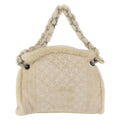 Chanel Vintage Embroidered Cc Chain Tote Quilted Suede And Shearling Silver Canvas Tote Bag Bag