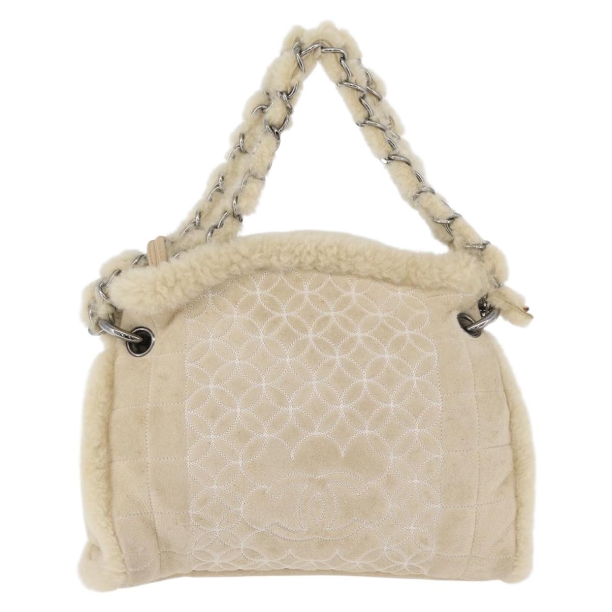 Chanel Vintage Embroidered Cc Chain Tote Quilted Suede And Shearling Silver Canvas Tote Bag Bag