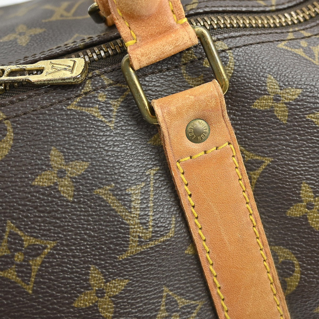 Louis Vuitton Keepall Bag Monogram Canvas Brown Leather Travel Bag