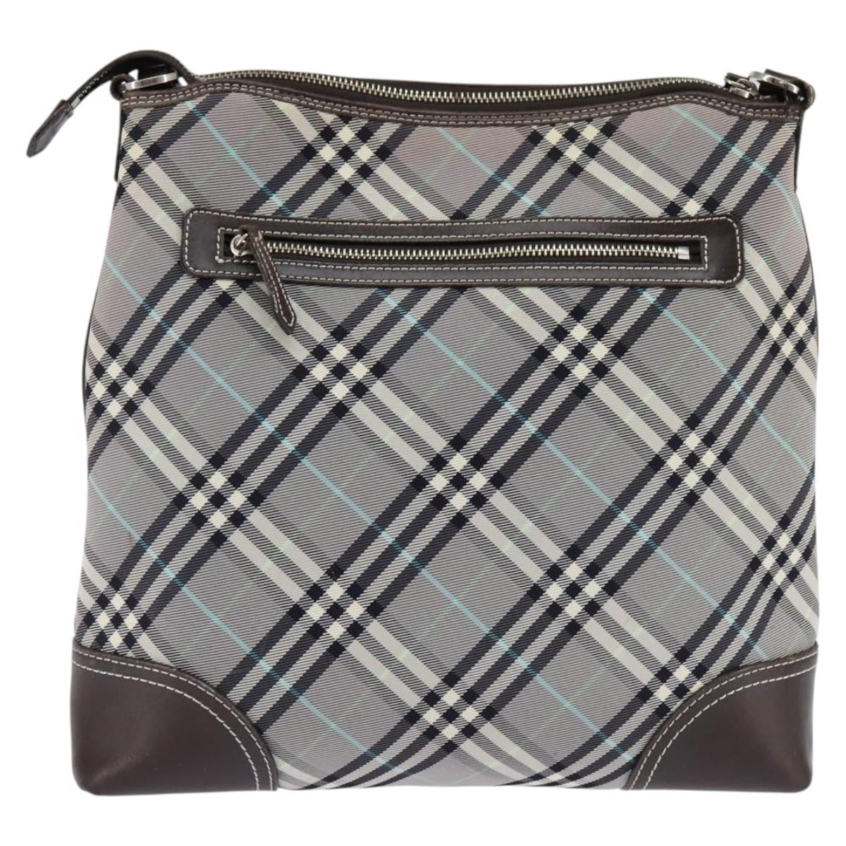 Burberry Nova Check Blue Label Canvas Gray Nylon Shoulder Bag