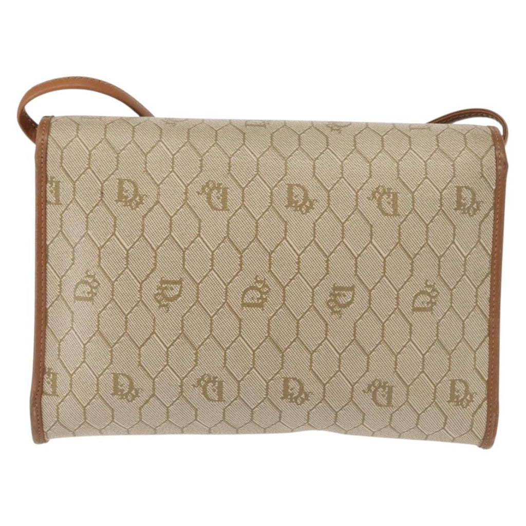 Christian Dior Vintage Honeycomb Flap Crossbody Bag Canvas And Leather Beige Canvas Shoulder Bag Bag (Pre-Owned)