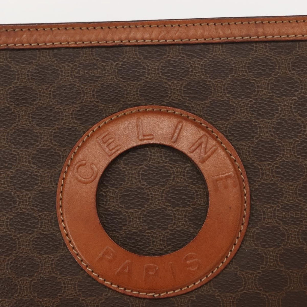 Celine Circle Logo Macadam Pouch Canvas And Leather Brown Canvas Clutche & Pouche Bag
