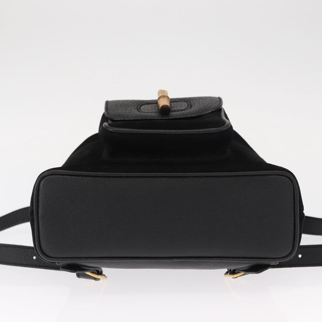 Gucci Vintage Bamboo Backpack Suede Black Suede Backpack Bag (Pre-Owned)