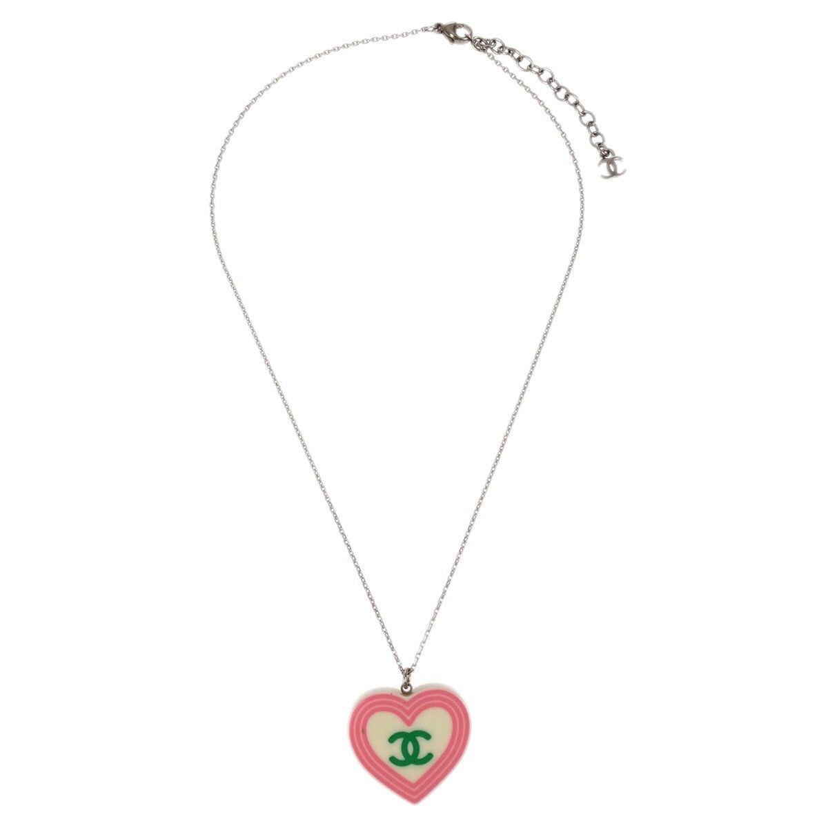 Chanel Cc Heart Pendant Necklace Metal And Enamel Silver Silver_Plated Necklace Jewelry