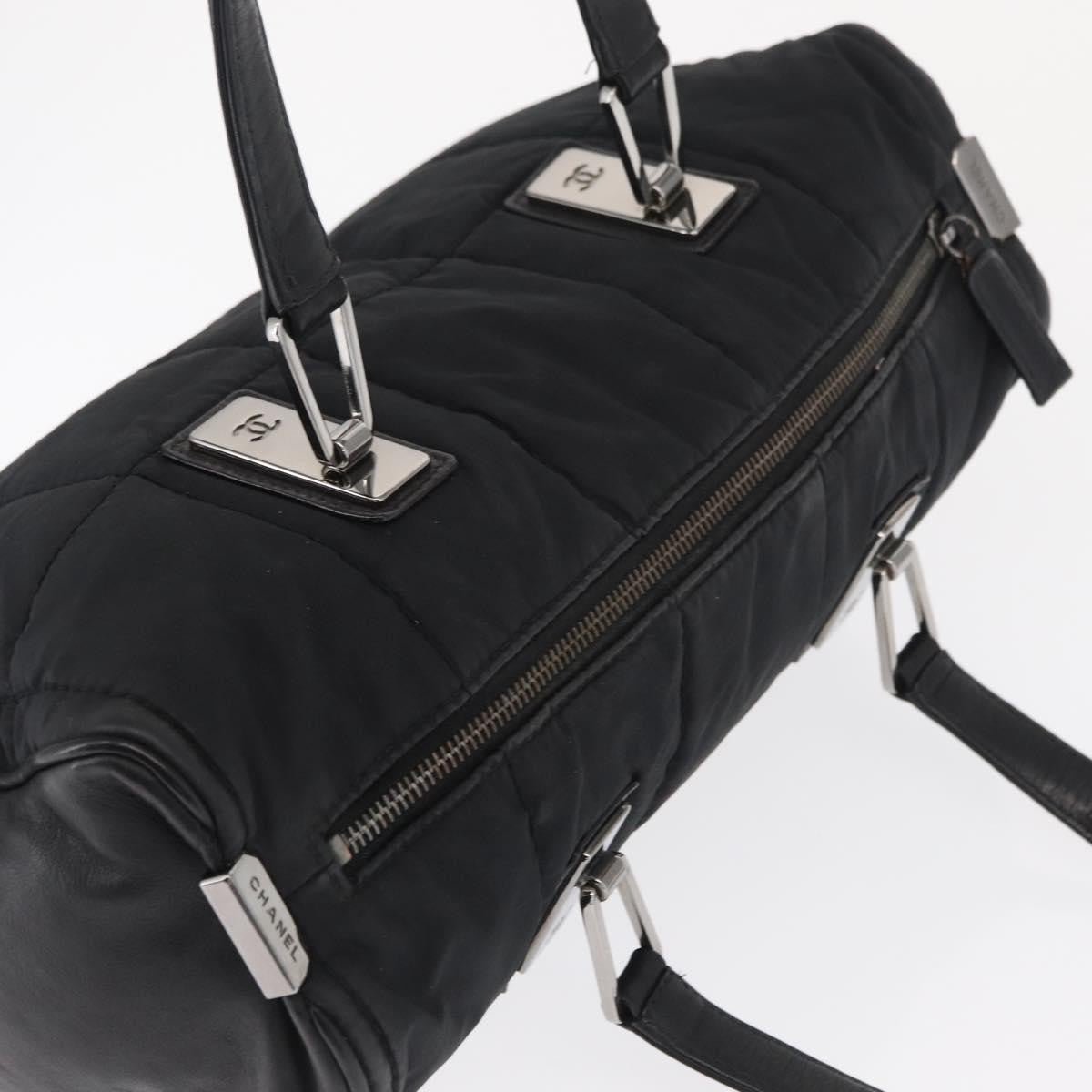Chanel Square Stitch Boston Bag Quilted Nylon Black Nylon Travel Bag Bag