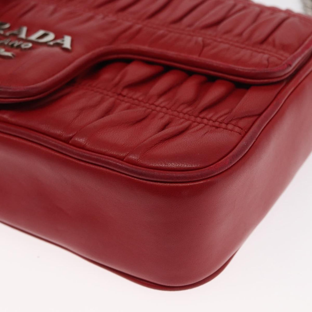 Prada Gaufre Chain Flap Shoulder Bag Nappa Leather Red Leather Shoulder Bag Bag