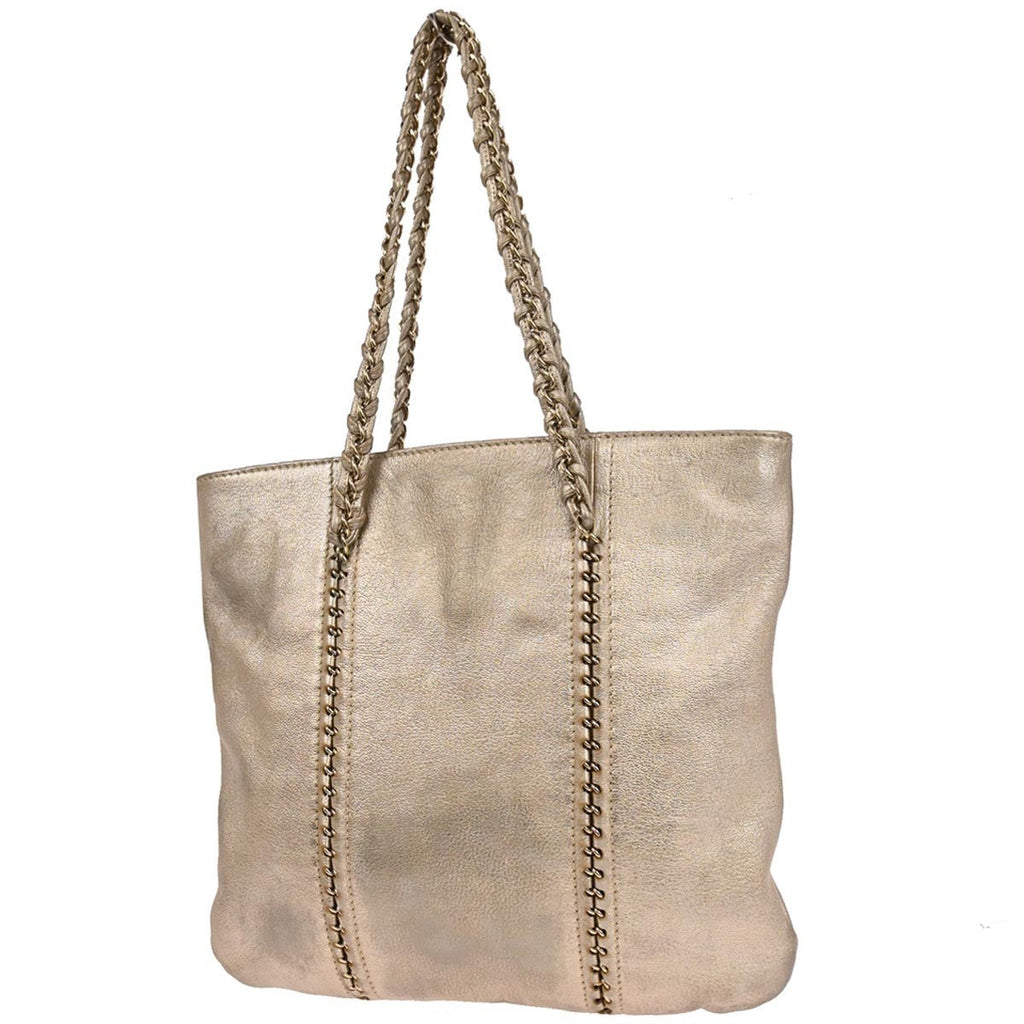 Chanel Luxe Ligne Zipped Tote Leather Gold Leather Tote Bag Bag