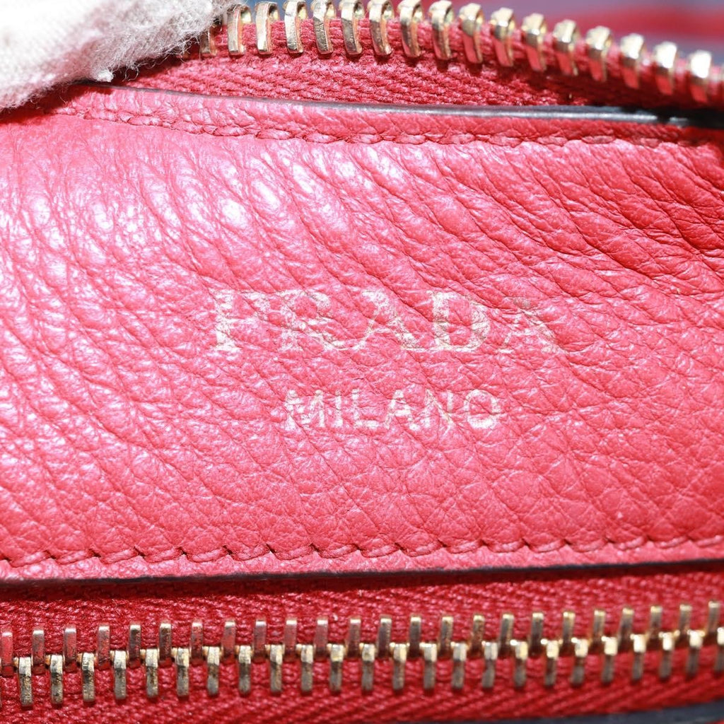 Prada Striped Strap Zip Hobo Vitello Daino Red Leather Shoulder Bag Bag