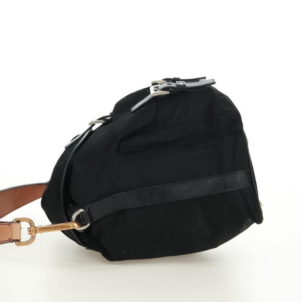 Prada Double Pocket Drawstring Shoulder Bag Tessuto Black Nylon Shoulder Bag Bag