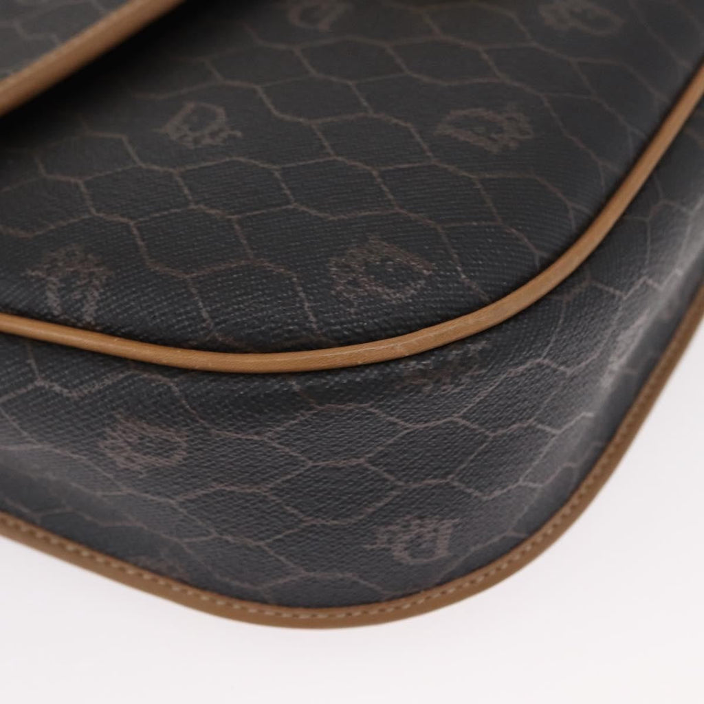 Christian Dior Vintage Honeycomb Flap Crossbody Bag Canvas And Leather Black Canvas Shoulder Bag Bag (Pre-Owned)