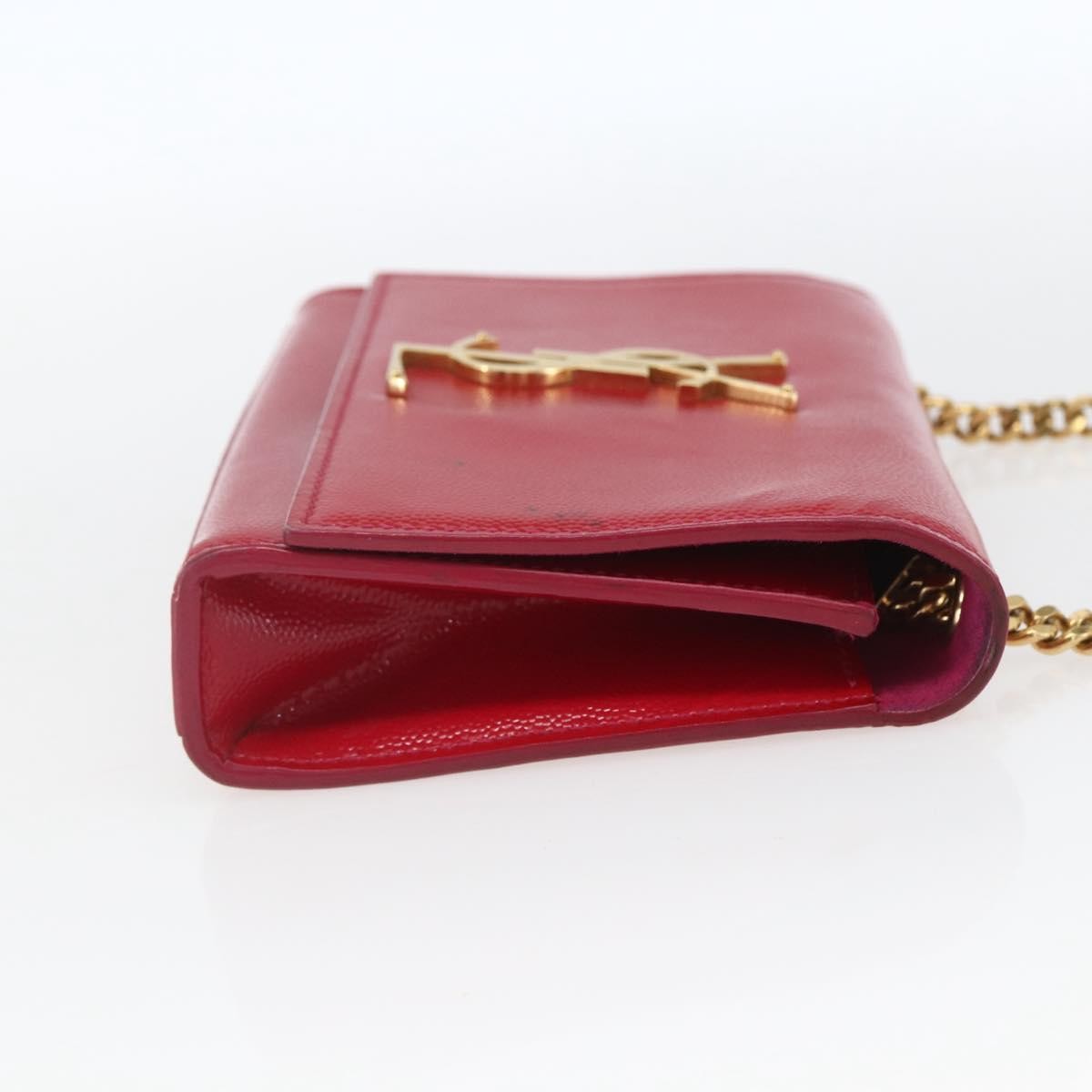 Saint Laurent Classic Monogram Crossbody Bag Grainy Leather Red Leather Clutche & Pouche Bag (Pre-Owned)