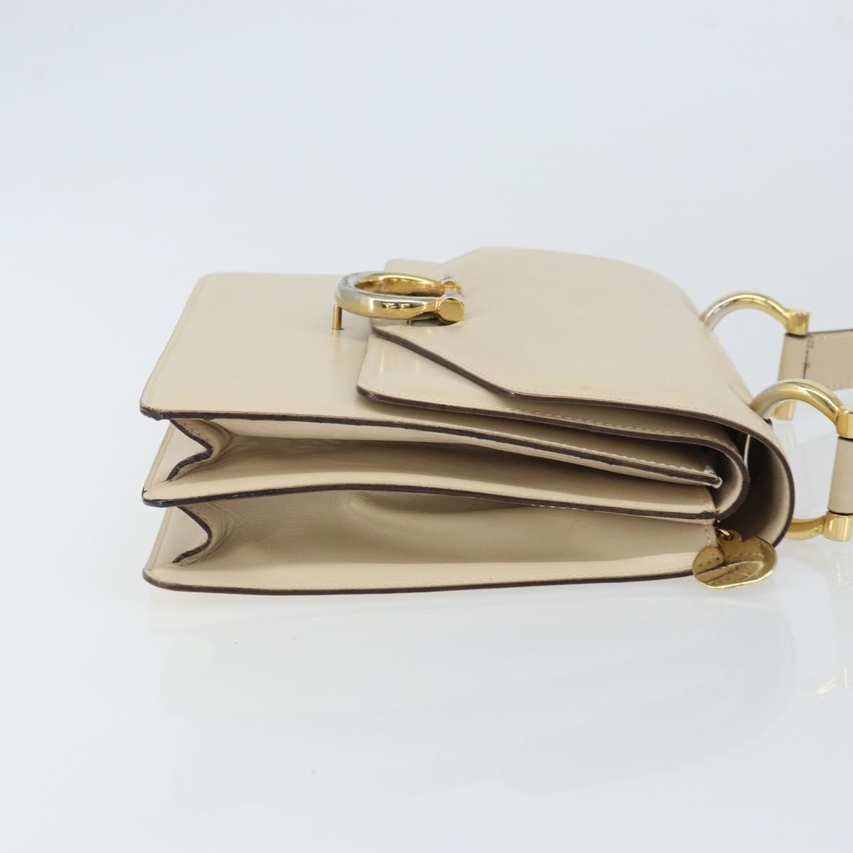 Celine Vintage Top Handle Bag Glazed Leather Ecru Leather Handbag