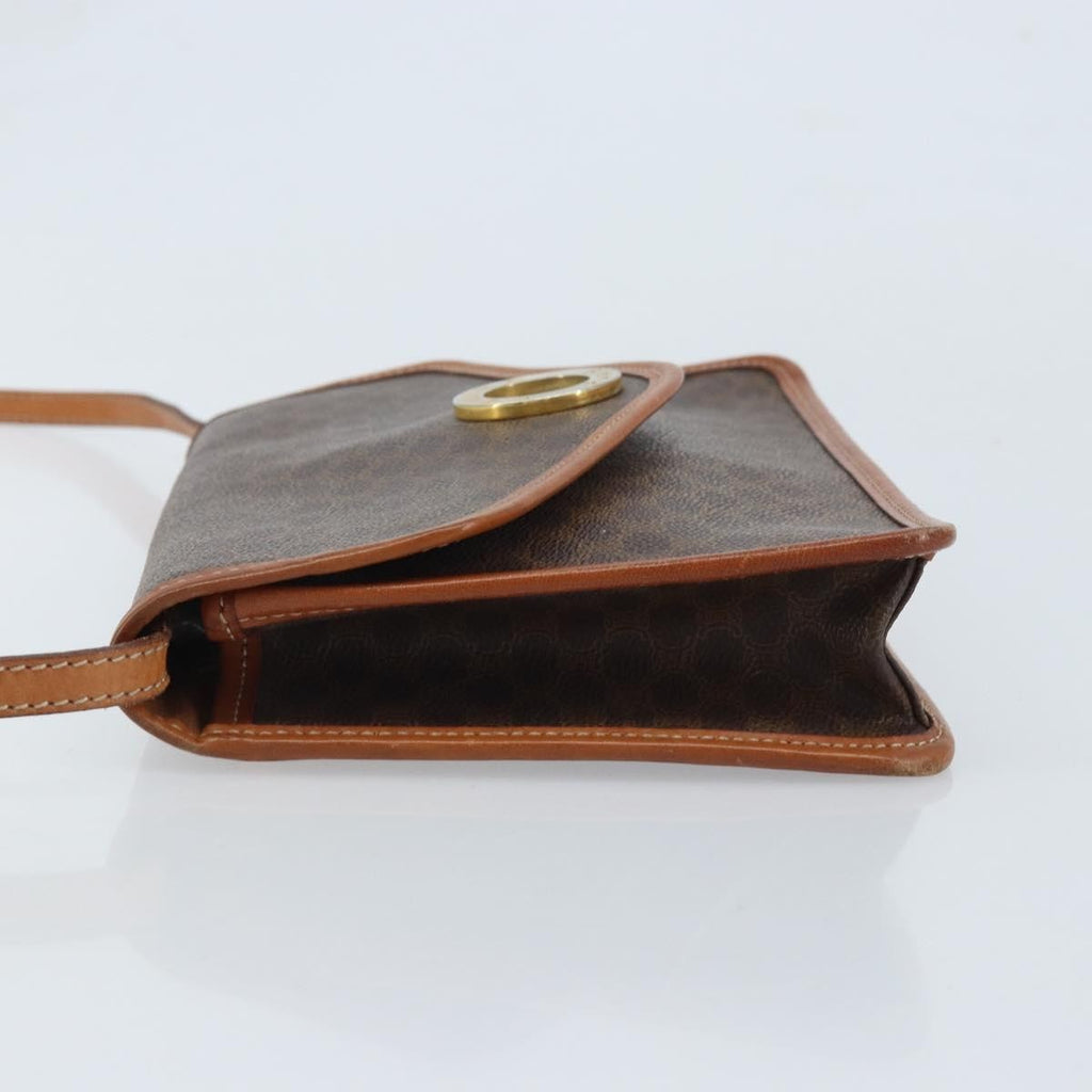 Celine Vintage Macadam Circle Logo Shoulder Bag Canvas And Leather Brown Canvas Shoulder Bag Bag