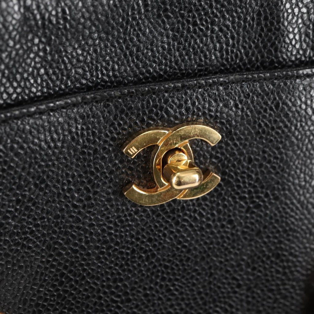 Chanel Vintage Cc Lock Pocket Chain Tote Caviar Black Leather Tote Bag Bag