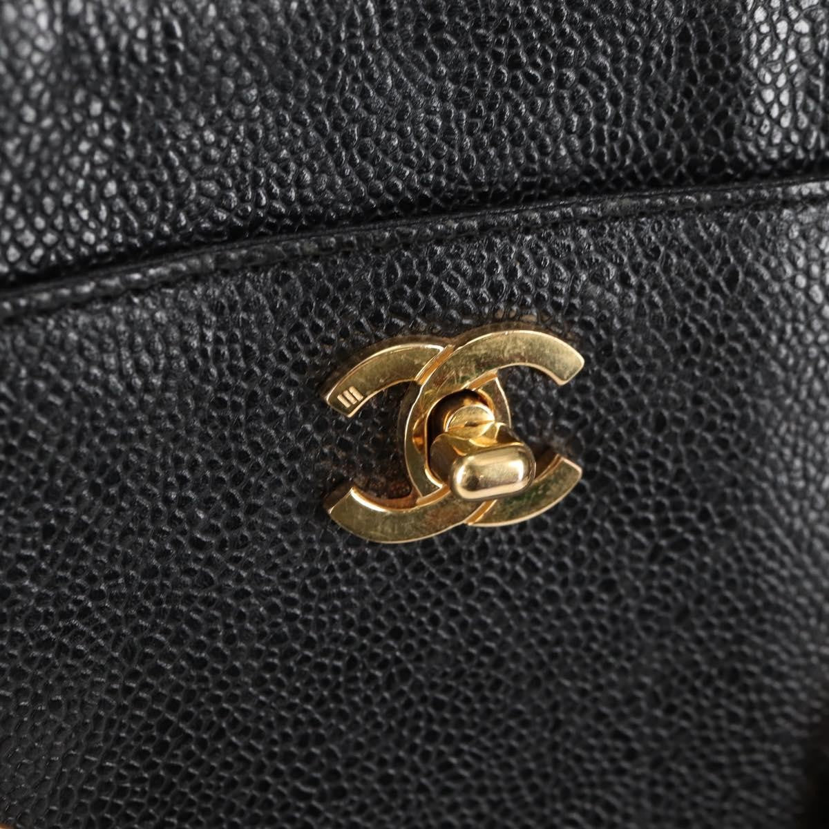 Chanel Vintage Cc Lock Pocket Chain Tote Caviar Black Leather Tote Bag Bag