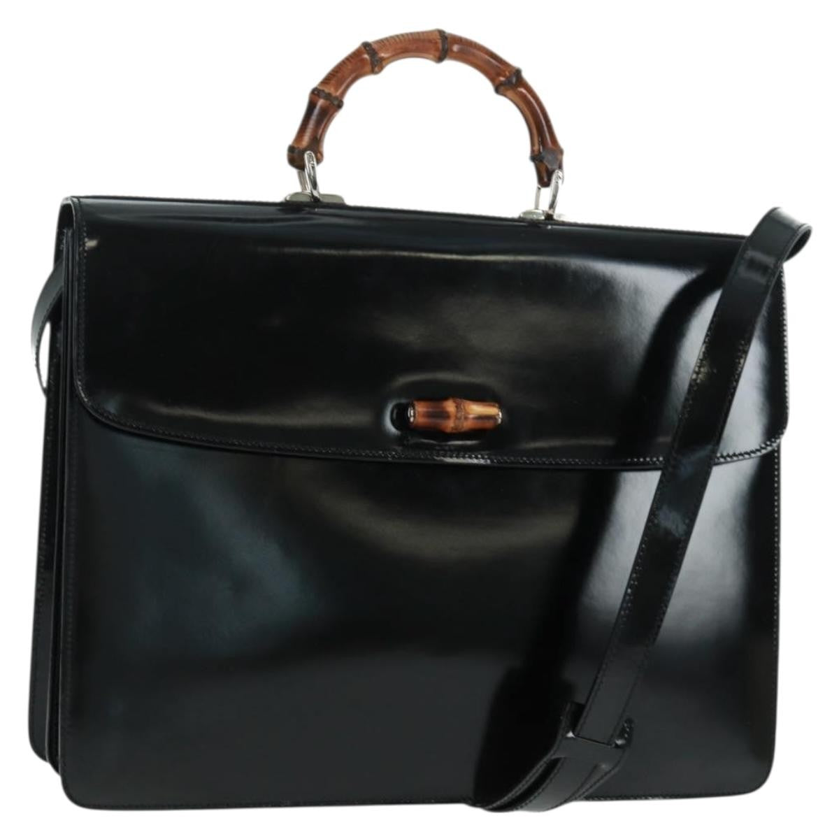 Gucci Vintage Bamboo Handle Bag Patent Leather Black Patent_Leather Handbag (Pre-Owned)