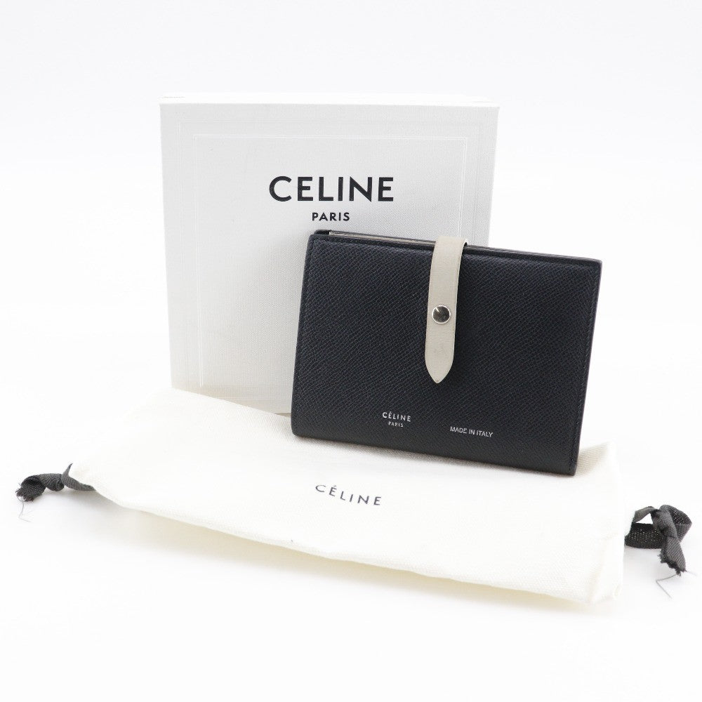 Celine Multifunction Strap Wallet Leather Black Calfskin Wallets Accessory
