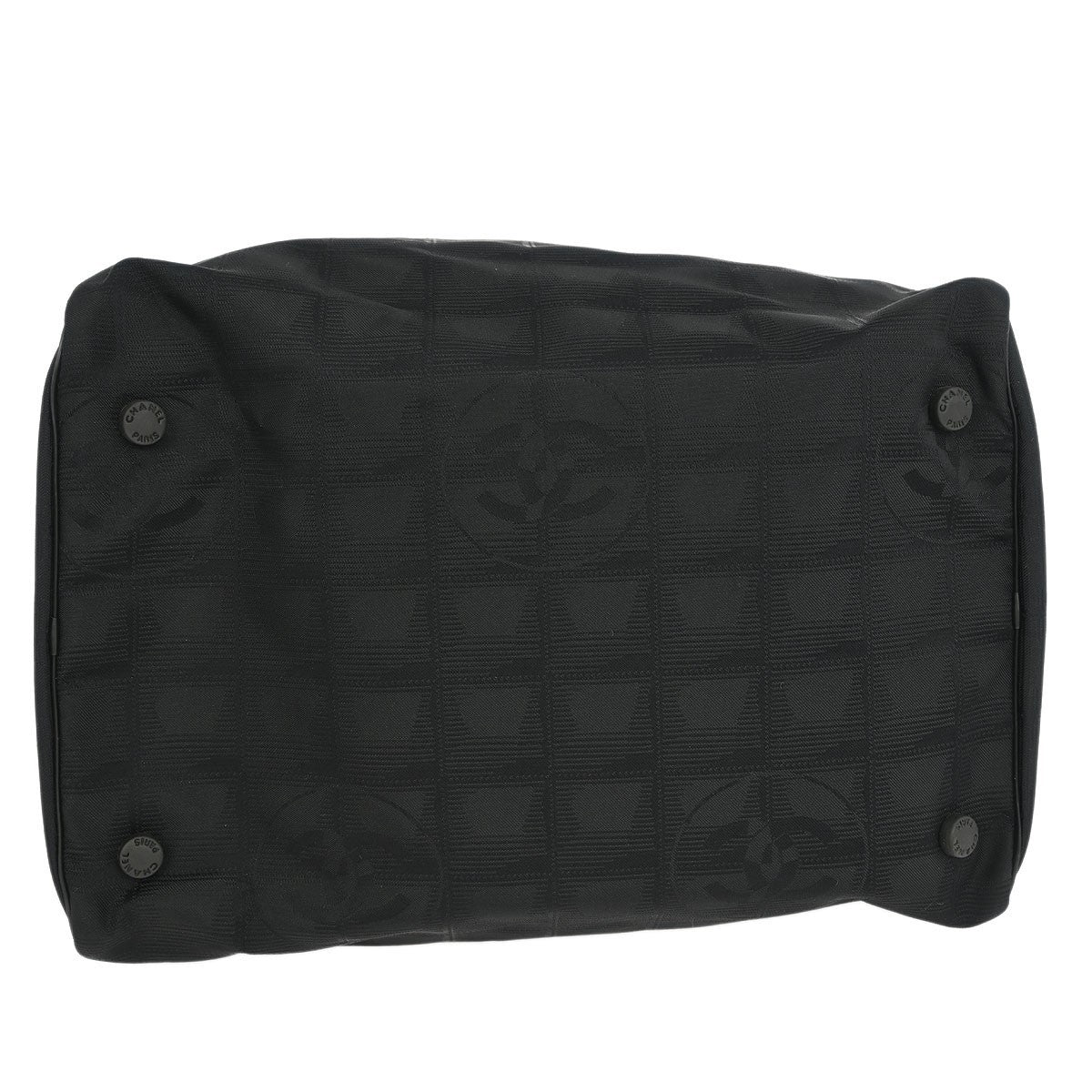 Chanel Travel Line Barrel Bag Nylon Black Nylon Handbag