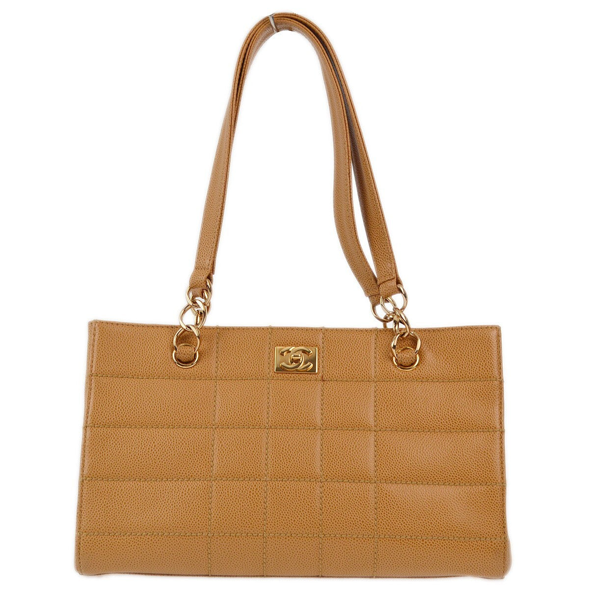Chanel Vintage Chocolate Bar Zip Around Tote Quilted Calfskin Beige Leather Tote Bag Bag