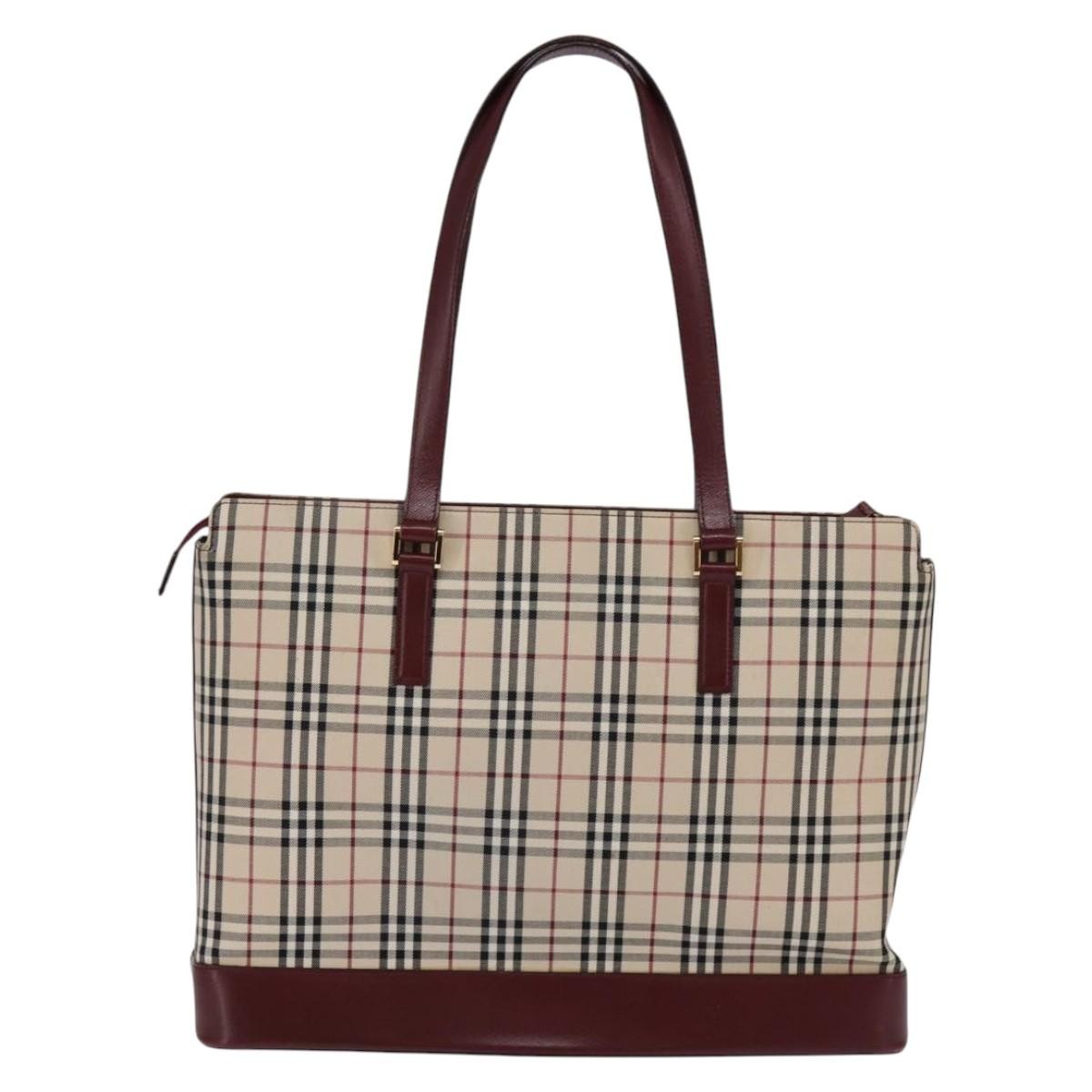 Burberry Nova Check Tote Canvas Check Pattern Beige Canvas Bag