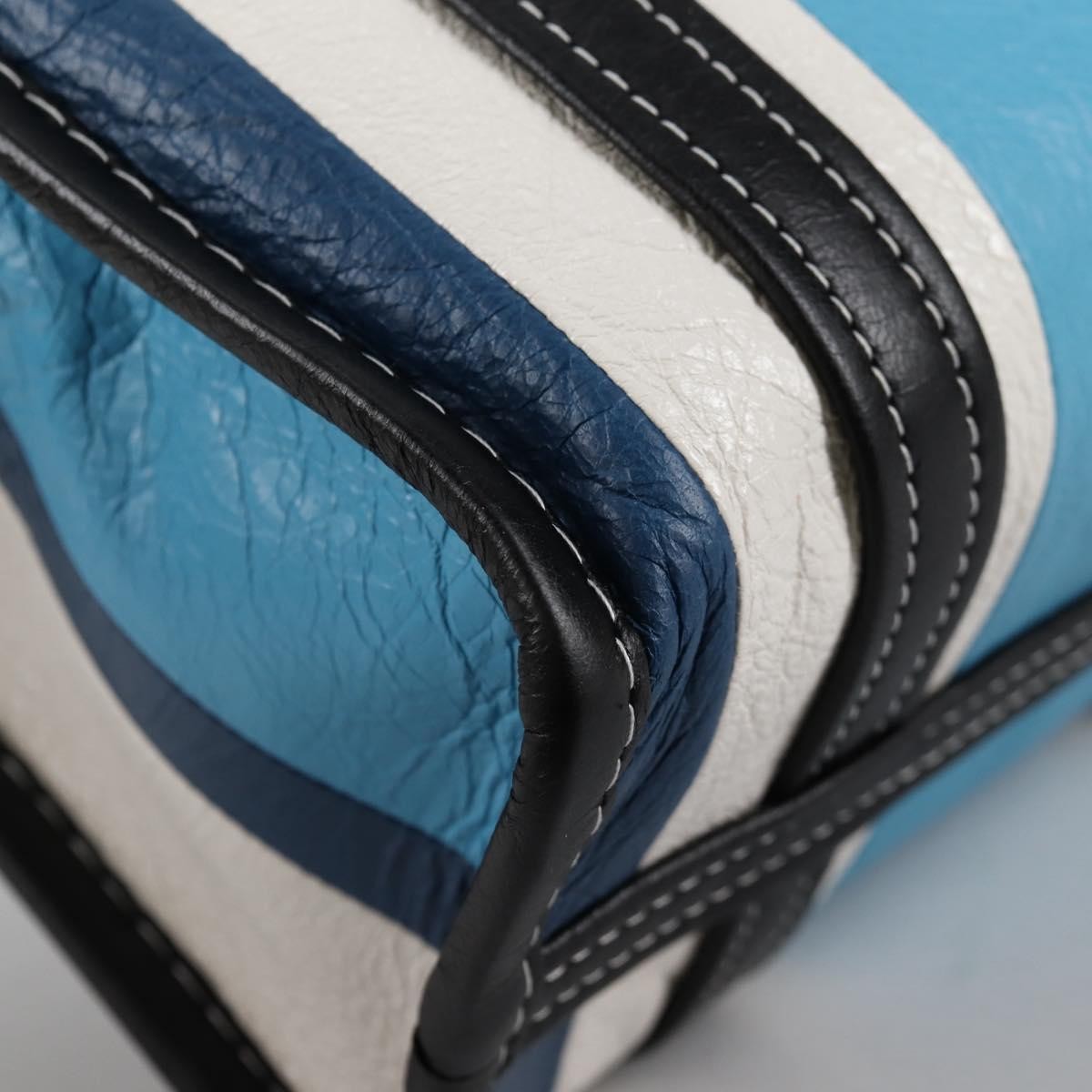 Balenciaga Bazar Convertible Tote Striped Leather Blue Leather Tote Bag