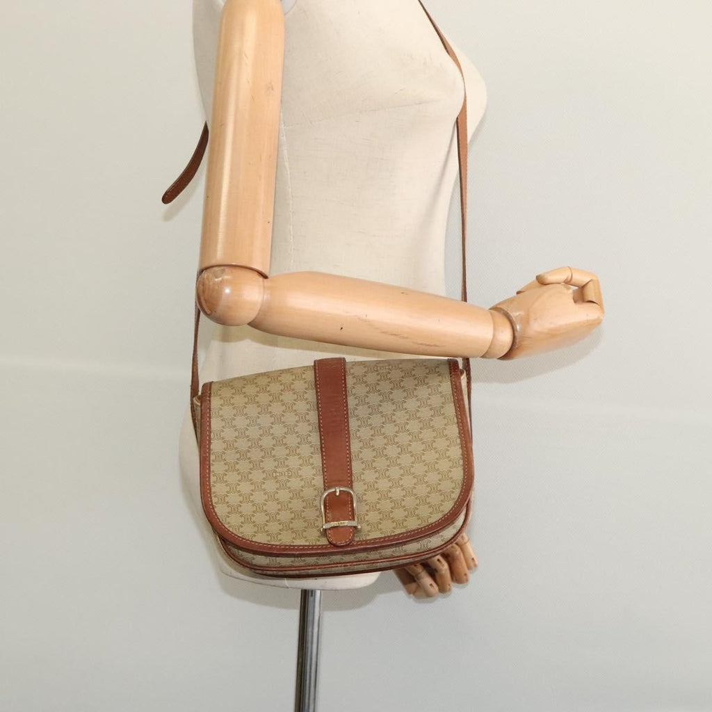 Celine Vintage Macadam Shoulder Bag Canvas And Leather Beige Canvas Shoulder Bag Bag