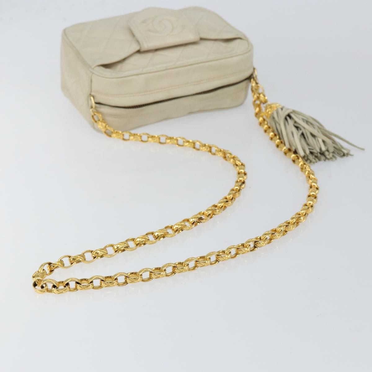 Chanel Vintage Front Pocket Camera Bag Quilted Lambskin Beige Leather Shoulder Bag Bag