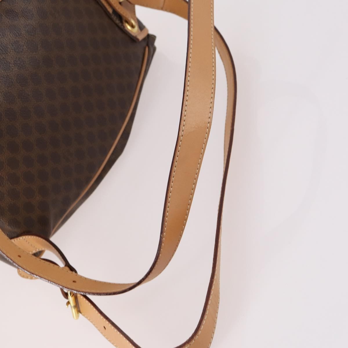 Celine Vintage Drawstring Flap Backpack Macadam Coated Canvas Brown Canvas Backpack Bag