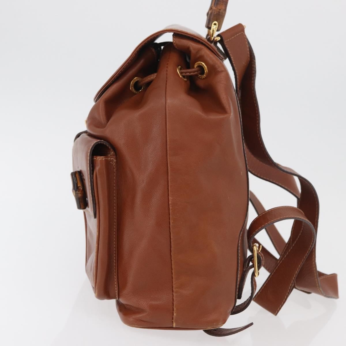 Gucci Vintage Bamboo Backpack Leather Brown Leather Backpack Bag (Pre-Owned)
