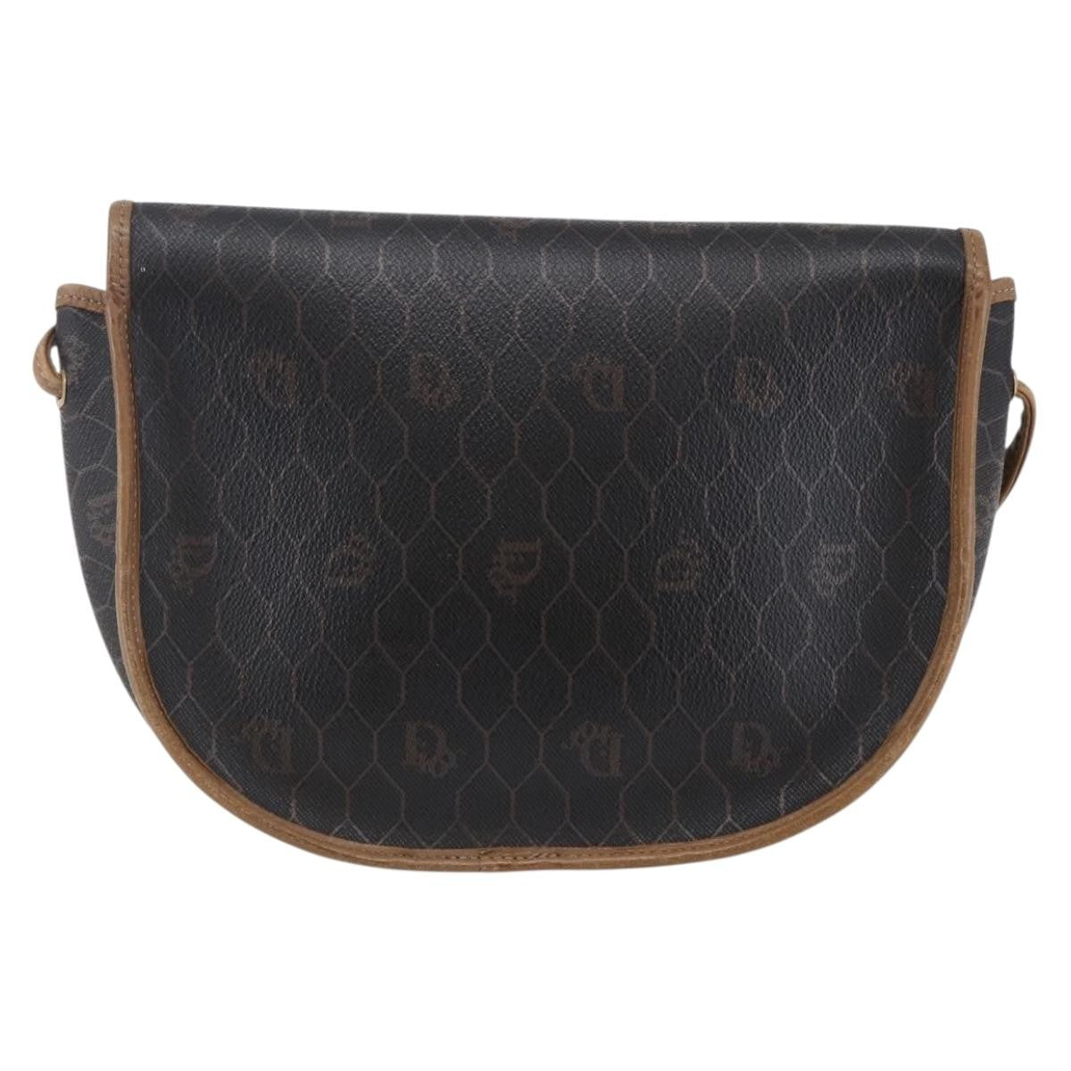 Christian Dior Vintage Honeycomb Flap Crossbody Bag Canvas And Leather Black Canvas Shoulder Bag Bag (Pre-Owned)