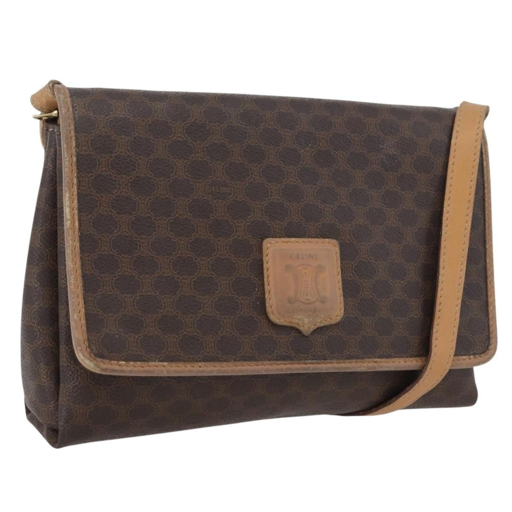 Celine Vintage Macadam Shoulder Bag Canvas And Leather Brown Canvas Shoulder Bag Bag