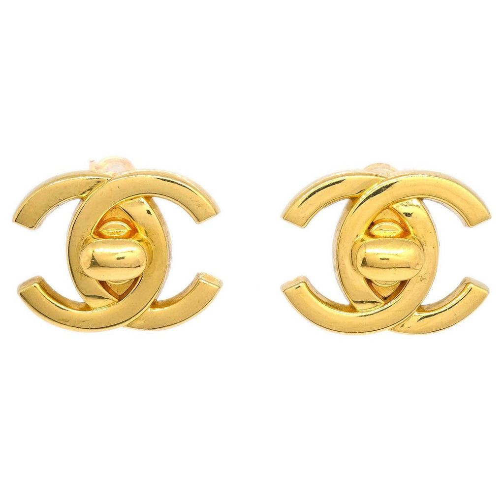 Chanel Cc Turnlock Clip-On Earrings Metal Gold Gold_Plated Earrings Jewelry