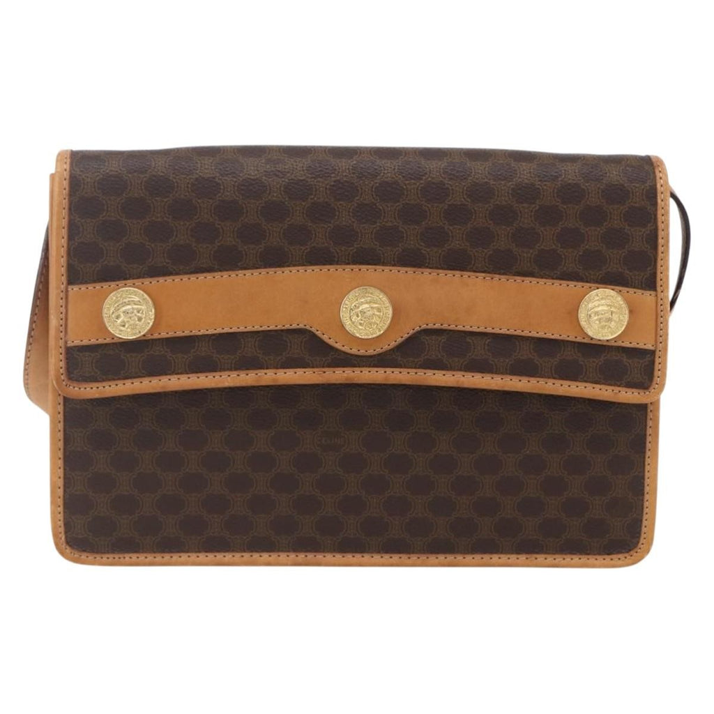 Celine Vintage Macadam Shoulder Bag Canvas And Leather Brown Canvas Shoulder Bag Bag