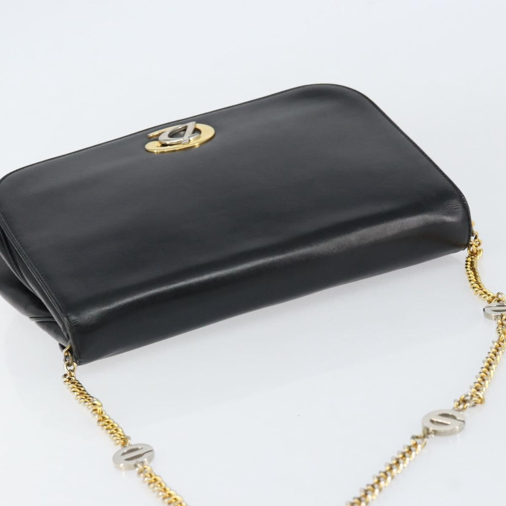 Christian Dior Vintage Chain Flap Shoulder Bag Leather Black Leather Shoulder Bag Bag (Pre-Owned)