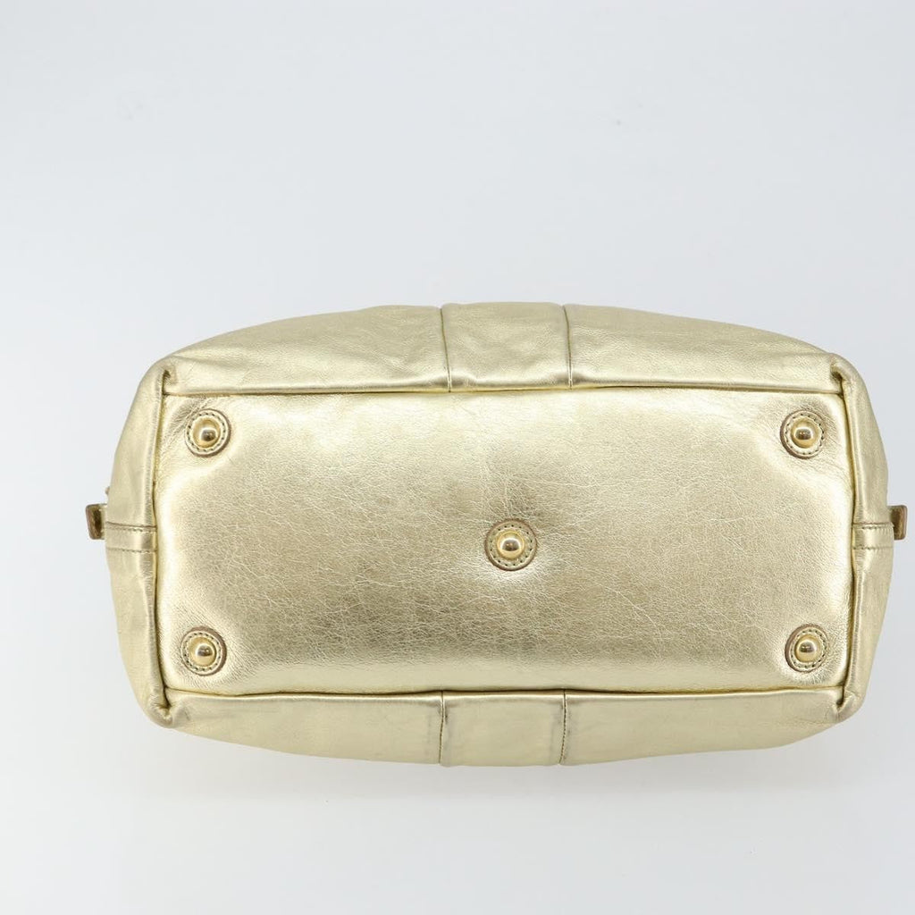 Saint Laurent Easy Y Bag Pebbled Leather Gold Leather Bag (Pre-Owned)