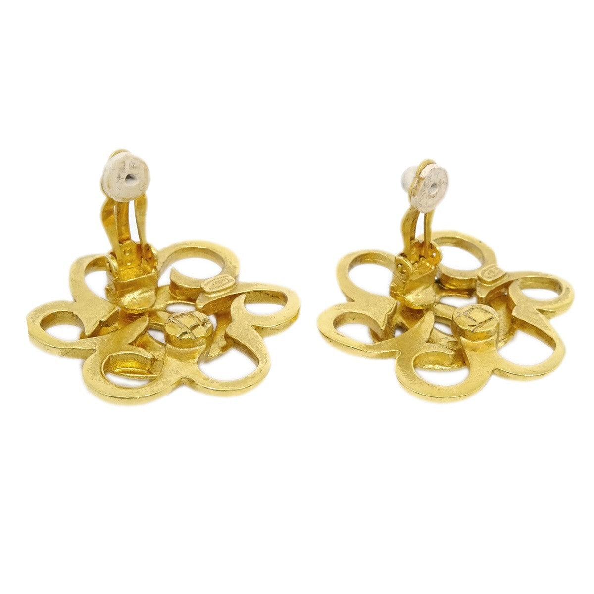 Chanel Vintage Cc Flower Clip-On Earrings Metal Gold Gold_Plated Earrings Jewelry