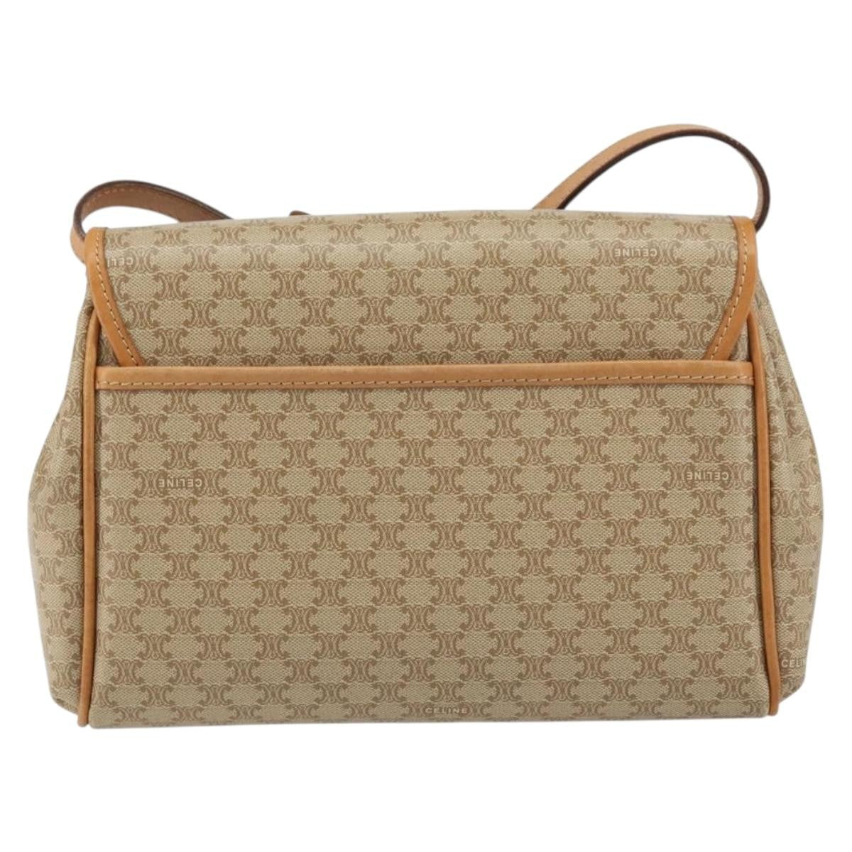 Celine Vintage Macadam Shoulder Bag Canvas And Leather Beige Canvas Shoulder Bag Bag