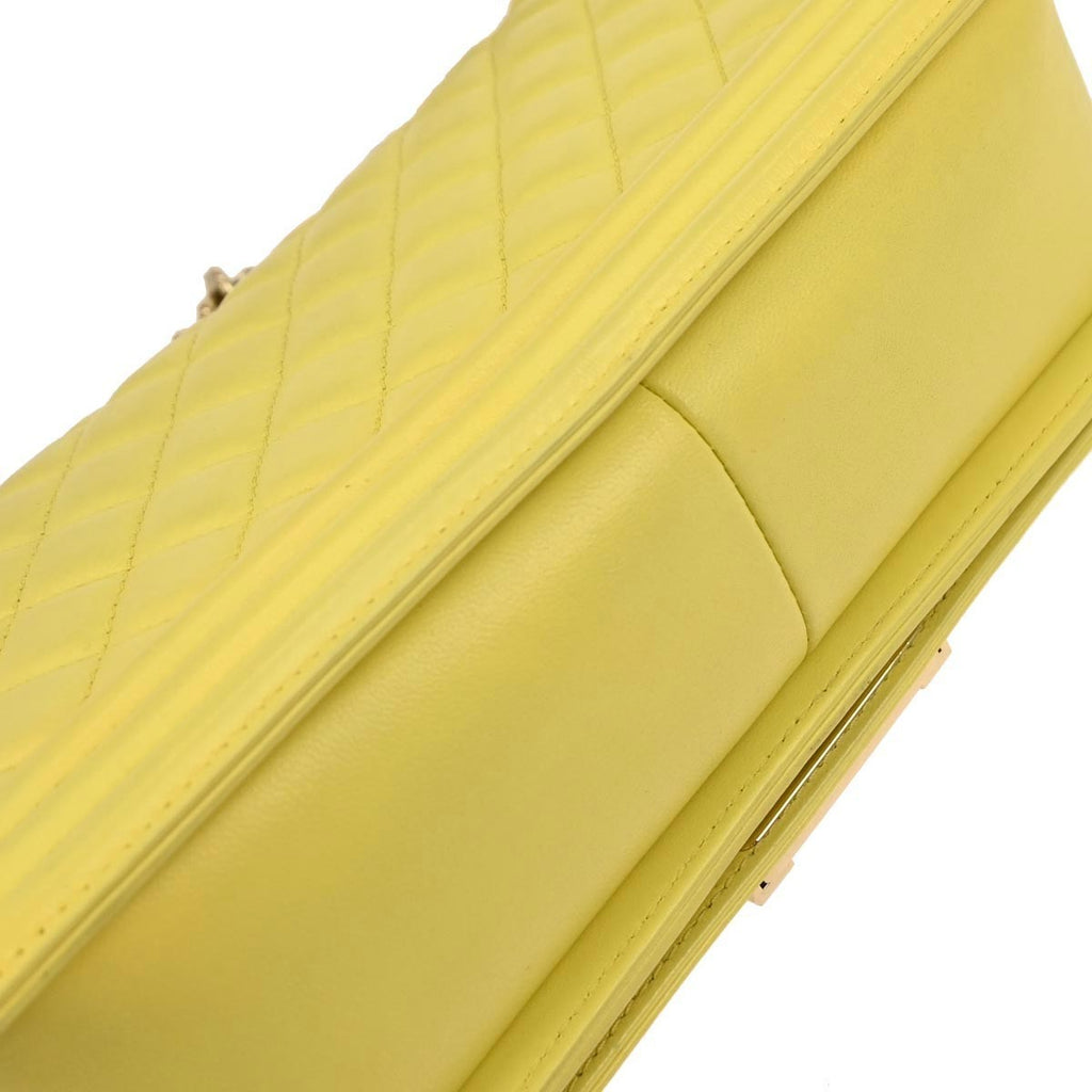 Chanel Boy Flap Bag Quilted Lambskin Yellow Leather Shoulder Bag Bag