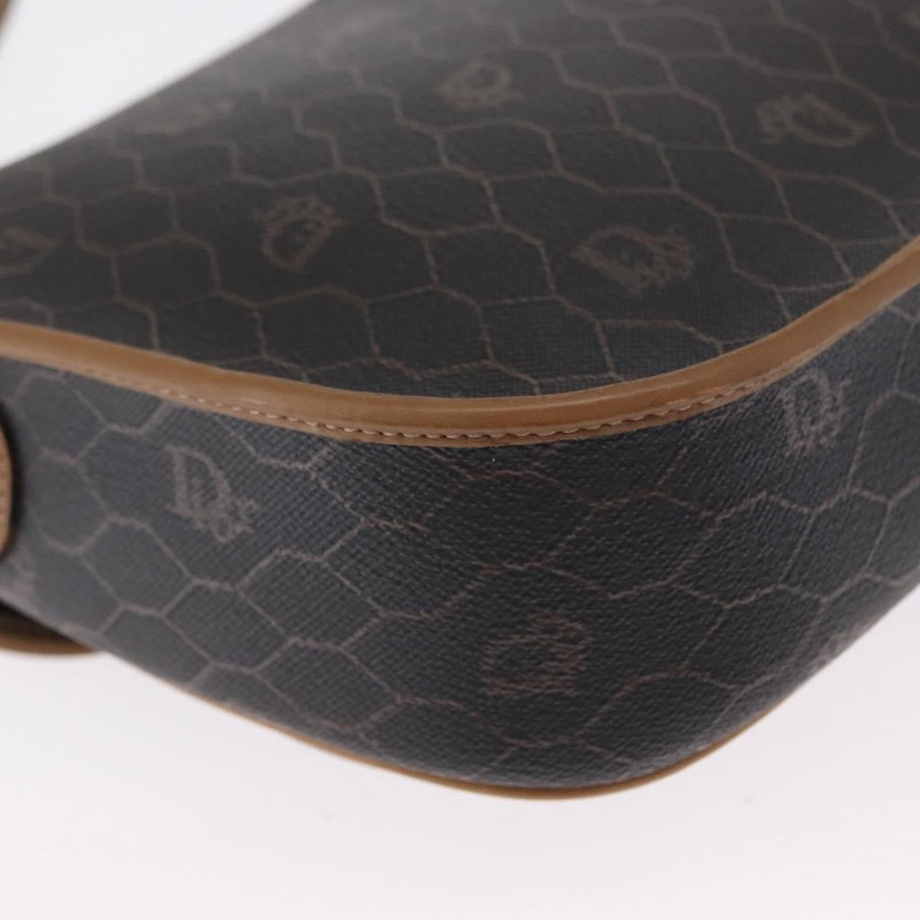 Christian Dior Vintage Honeycomb Flap Crossbody Bag Canvas And Leather Black Canvas Shoulder Bag Bag (Pre-Owned)