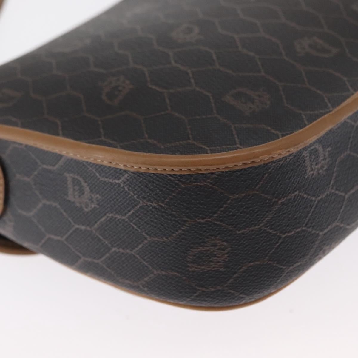 Christian Dior Vintage Honeycomb Flap Crossbody Bag Canvas And Leather Black Canvas Shoulder Bag Bag (Pre-Owned)