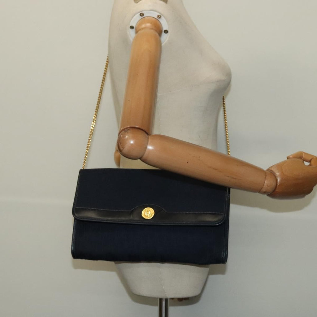 Christian Dior Vintage Chain Flap Shoulder Bag Diorissimo Canvas Navy Canvas Shoulder Bag Bag (Pre-Owned)