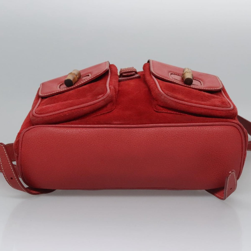 Gucci Vintage Bamboo Backpack Suede And Leather Red Suede Backpack Bag (Pre-Owned)