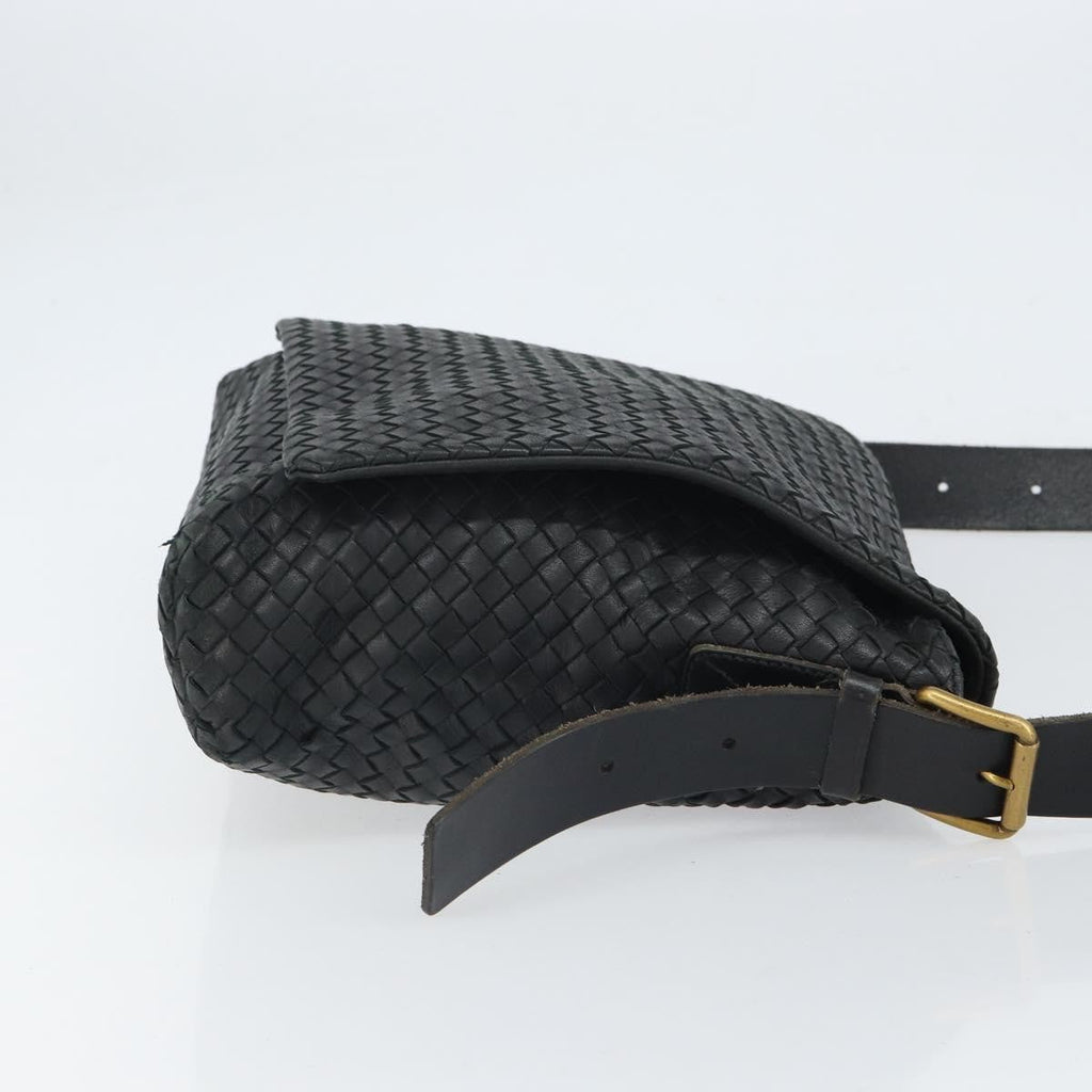 Bottega Veneta Square Flap Messenger Bag Intrecciato Nappa Black Leather Shoulder Bag Bag