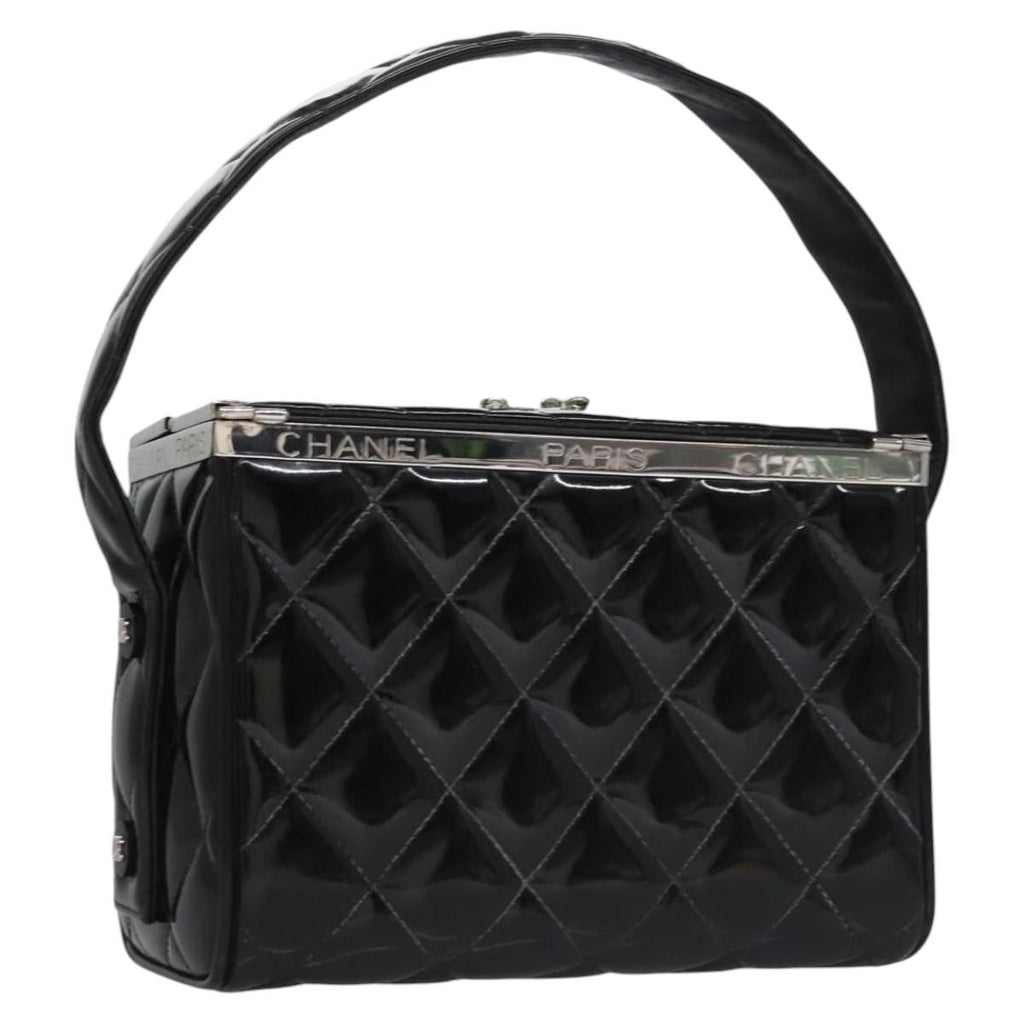 Chanel Vintage Metal Box Bag Quilted Patent Black Patent_Leather Handbag
